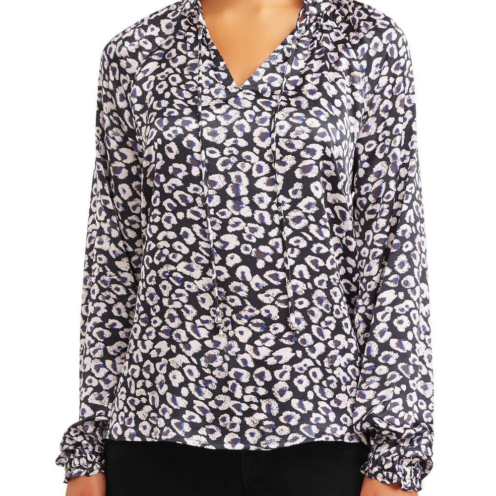 New Loose-fit V-Neck Leopard Print Blouse.